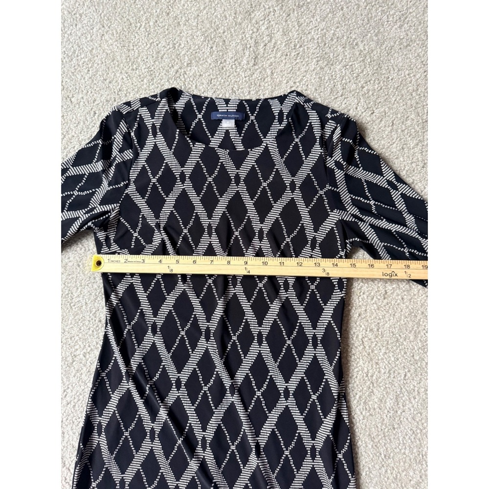 Tommy Hilfiger Black Diamond Print Ruffle Sleeve Sheath Dress 2P Petite - Picture 6 of 6